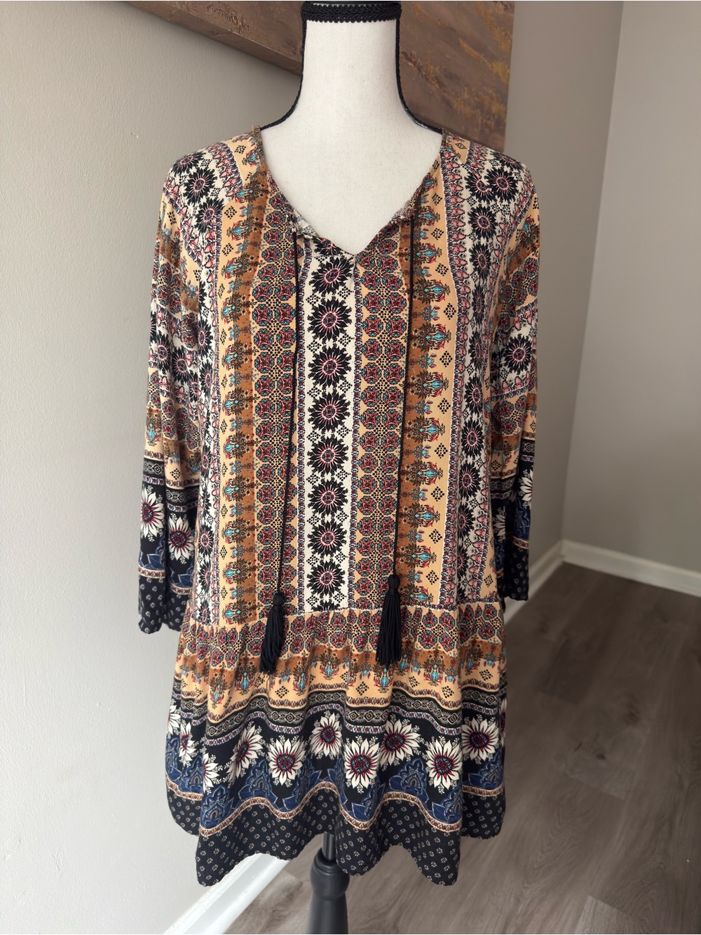 Timing Size S Boho Bell Sleeve Tassel Tunic/ Dress
